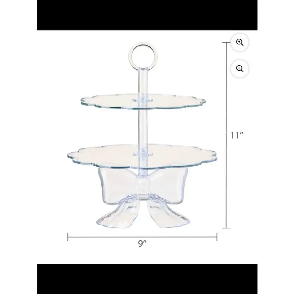 2 Tier Clear Plastic W/Bow Cupcake & Sweet Treats Stand ~ Easy Assembly NEW